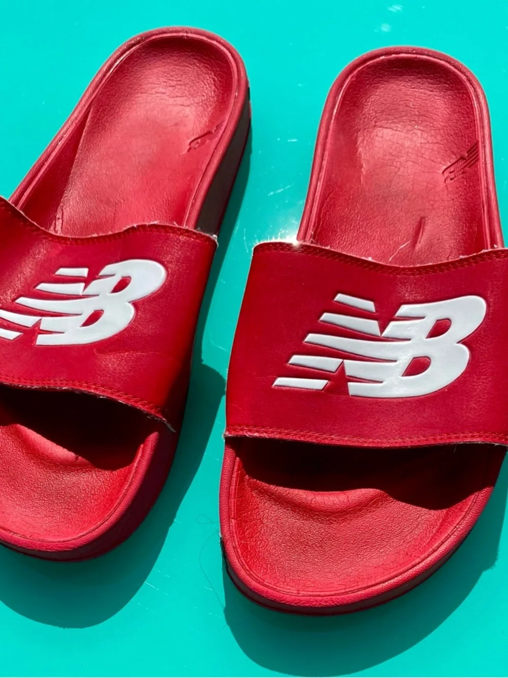 New Balance Red Slide Sandals with White NB Logo - Picture 2 of 3